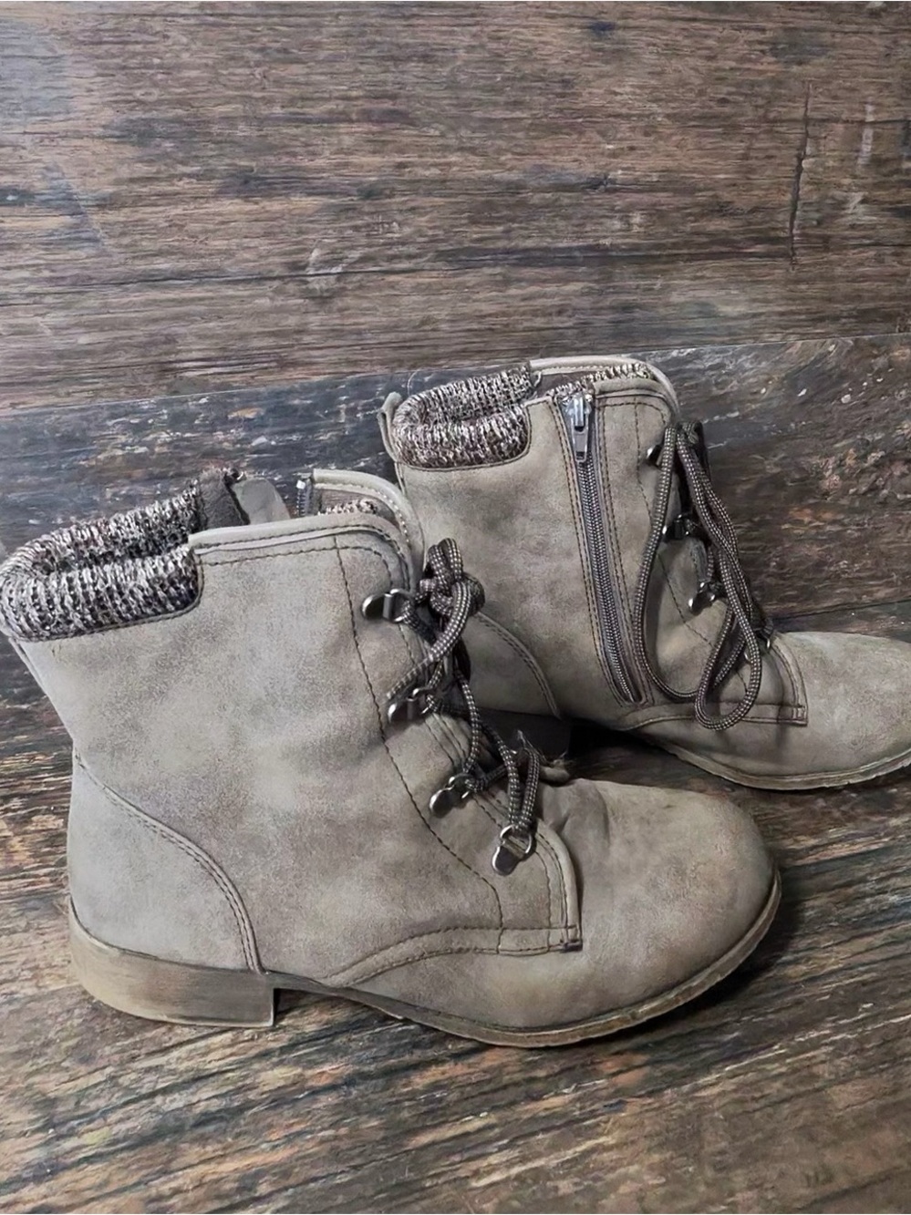 Jellypop Gray Lace-Up Combat Boots with Knit Collar